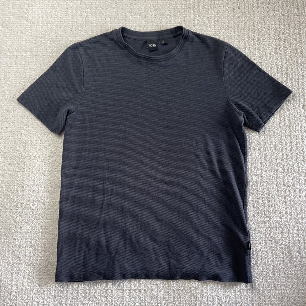 Hugo Boss Men's M Dark Black/Navy Waffle Knit Crew-Neck Short Sleeve T-Shirt